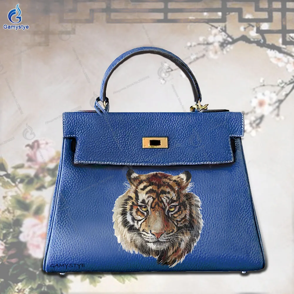 

Personalizar Bolso Сумки с художественным принтом Реалистичный принт головы тигра Натуральная коровья кожа Оригинальная брендовая женская сумка Сумка для покупок Handba