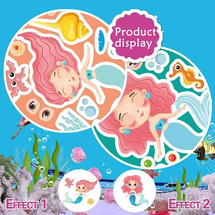 8pcs/Set Kawaii Mermaid Princess Column Sticker DIY Funny Cartoon Stickers For Kids Gift Classic Toys Handmade Puzzle Sticker