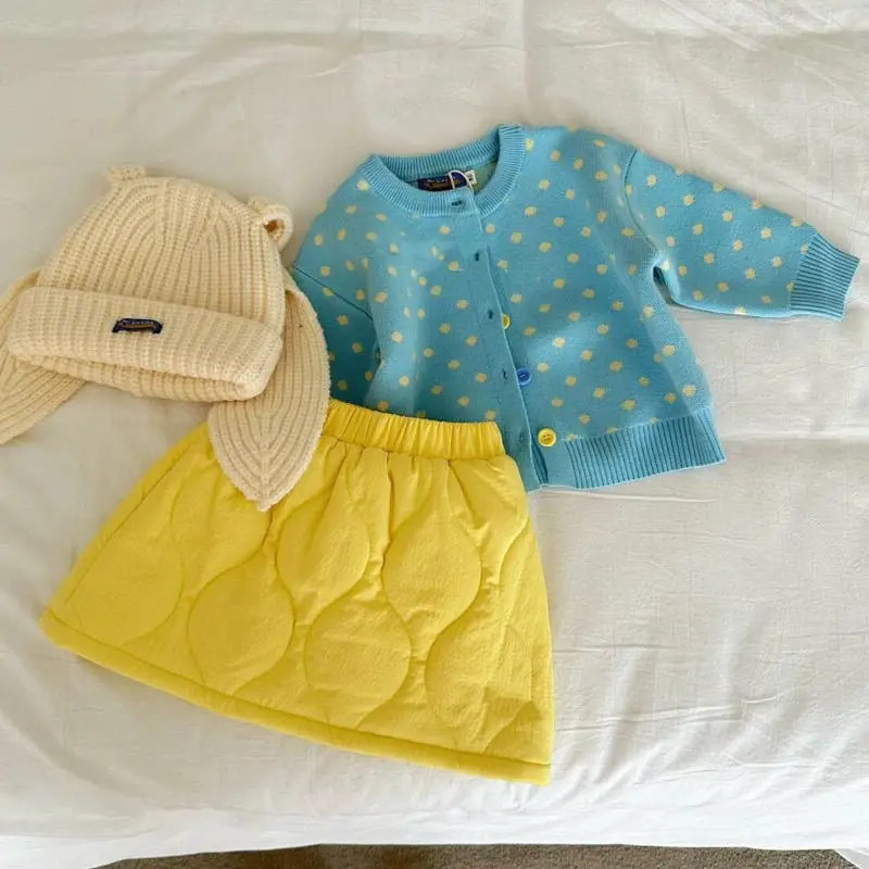 Spring and Autumn Outerwear Polka Dot Children Sweater Knitted Cardigan 2025 Korean Versatile and Fashionable Girls Coat