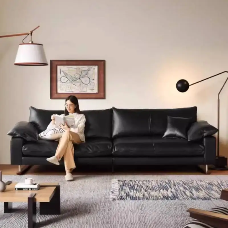 Comfortable Vintage Sofas Fancy Genuine Leather Lounge Living Room Couches Designer Solid Wood Divano Da Soggiorno Furniture