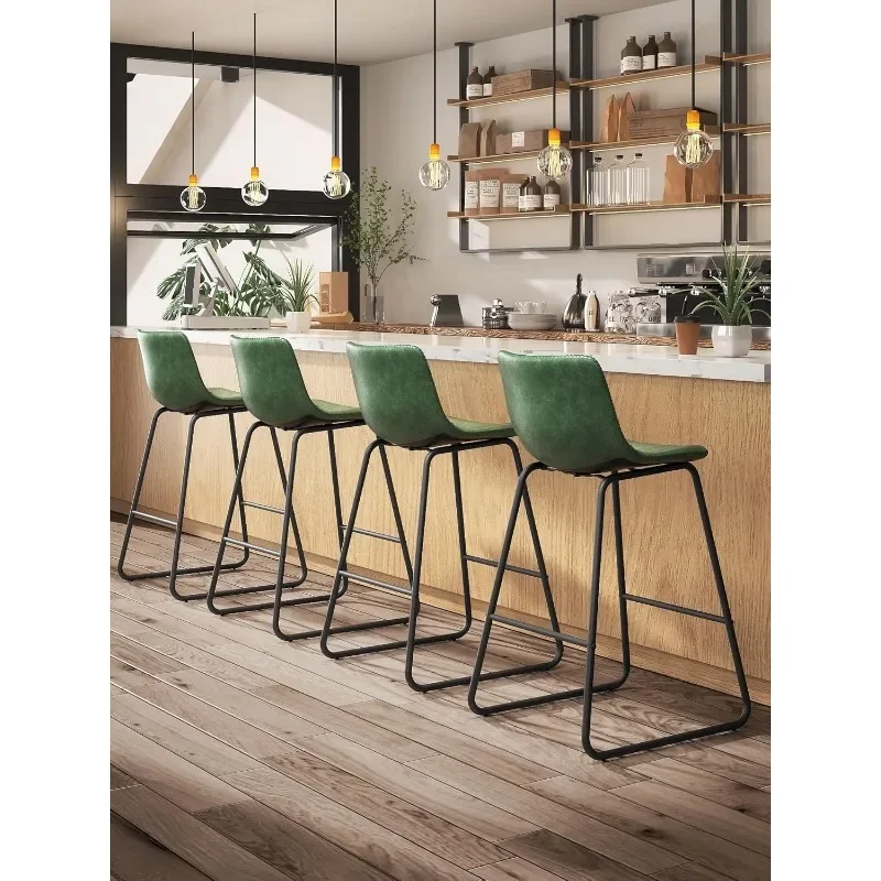 Bar Stools Set of 3,26 Inches Counter Height with Back, Faux Leather with Metal Legs and Footrest,Bar Chairs for Kitchens(Green)