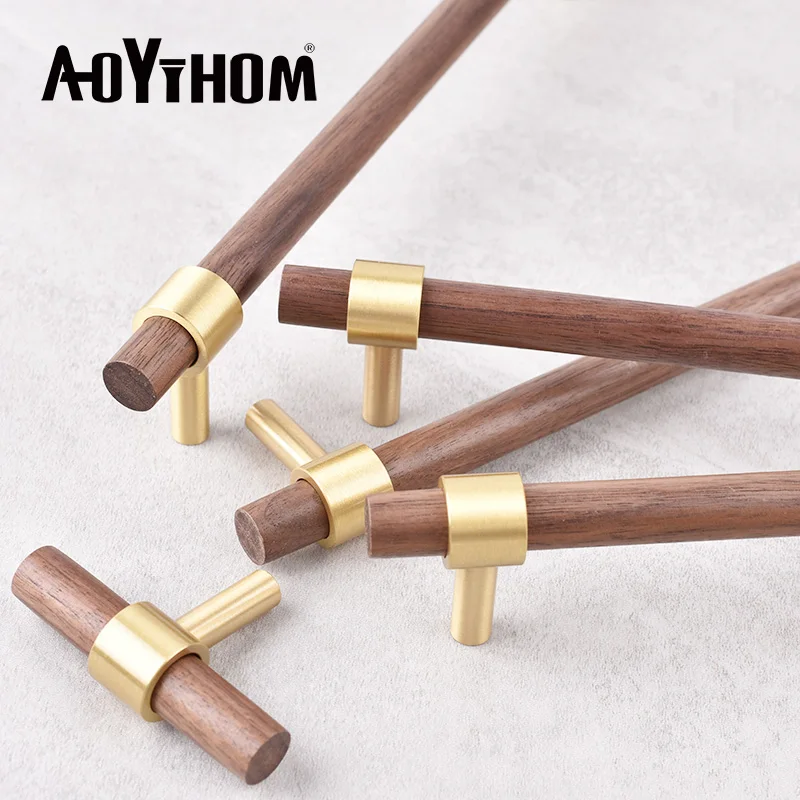 Brass Beech Black Walnut Long Handle Kitchen Furniture Door Handles Drawer Wooden Knobs Wardrobe Cabinet Pulls Cupboard Handle