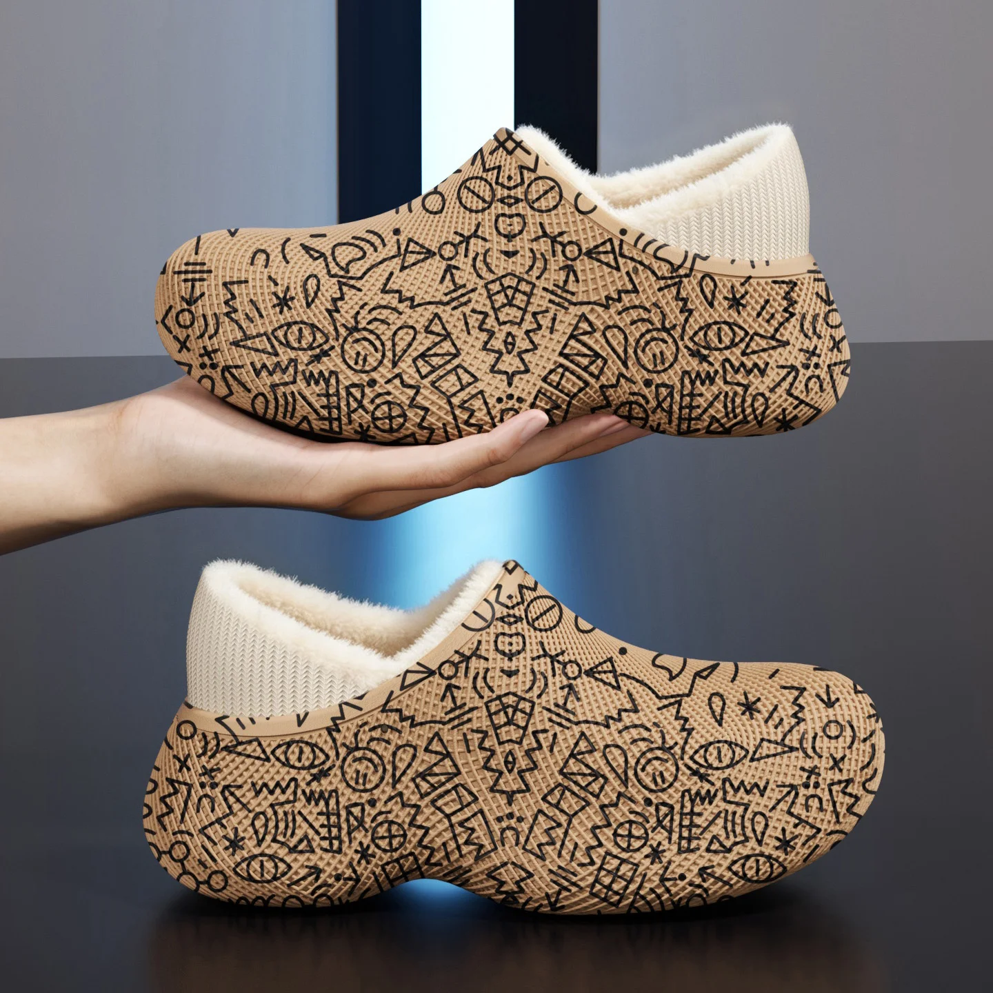 Winterwarme Baumwoll-Hausschuhe für Damen und Herren, wasserdichte EVA-Doodle-Stiefel, mit Fleece gefüttert, dicke Sohle, rutschfest, für drinnen und draußen, Hausschuhe – Detail 15