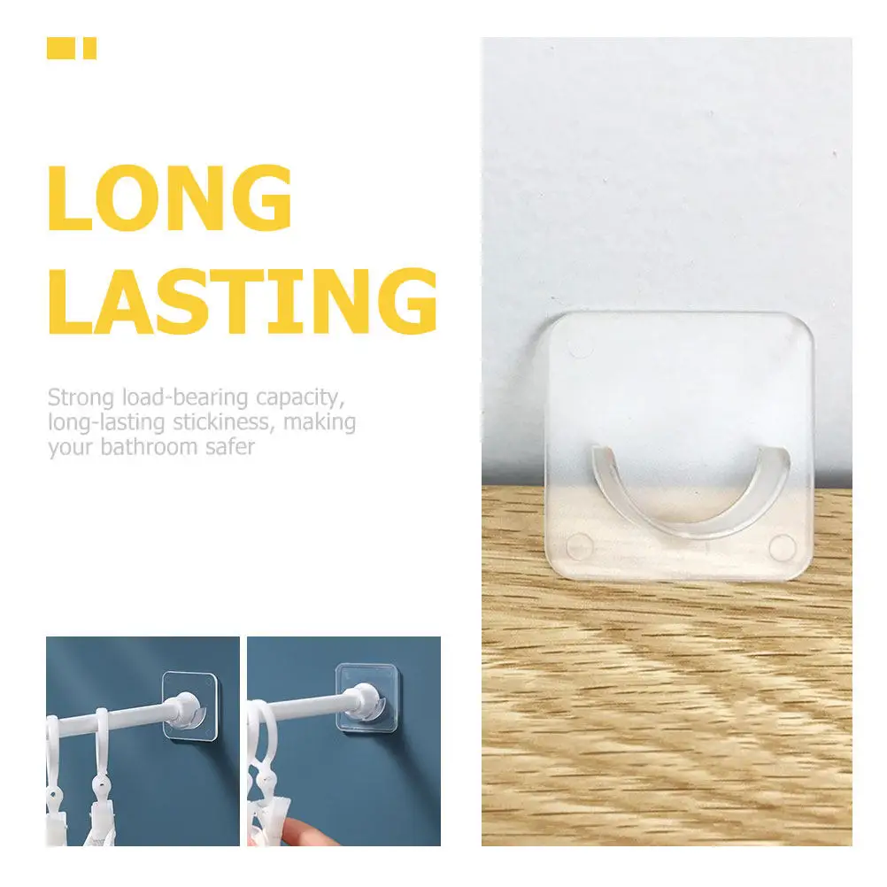 6Pcs Adhesive Shower Curtain Rod Holders ABS Bathroom Mounts No-Drill Wall Mount for Smooth Or Rough Surfaces Rod