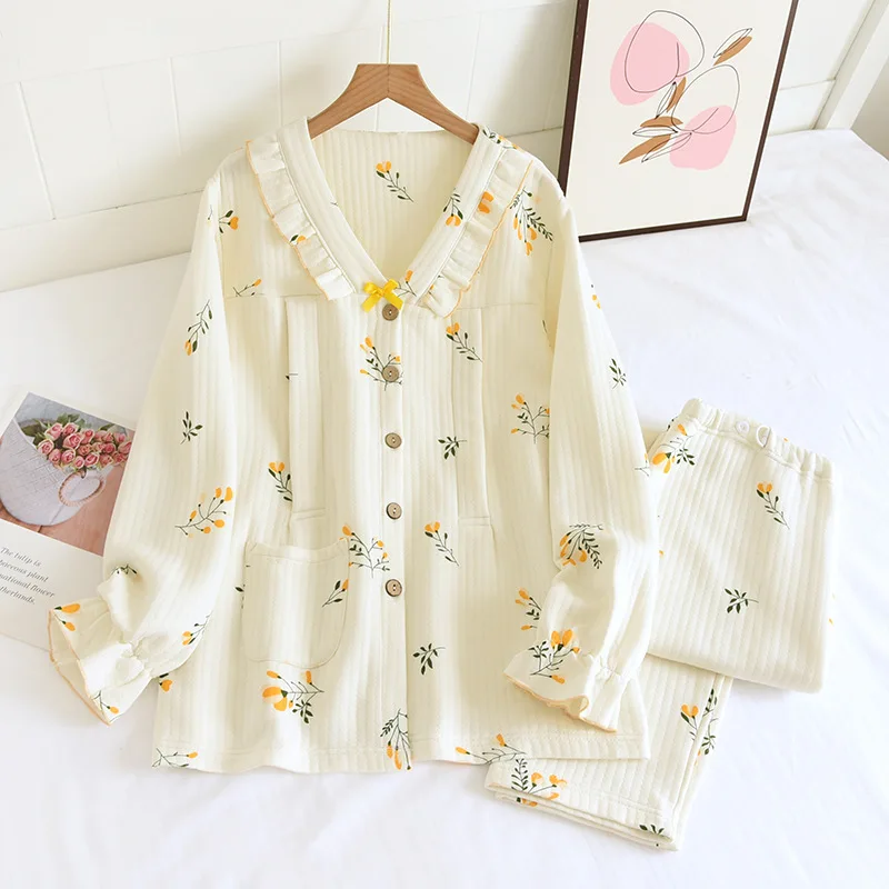 Fdfklak 100% Cotton Pregnancy Maternity Pajamas Sleepwear Print Nursing Pyjama Suit 2022 Autumn Winter New Breast Feeding