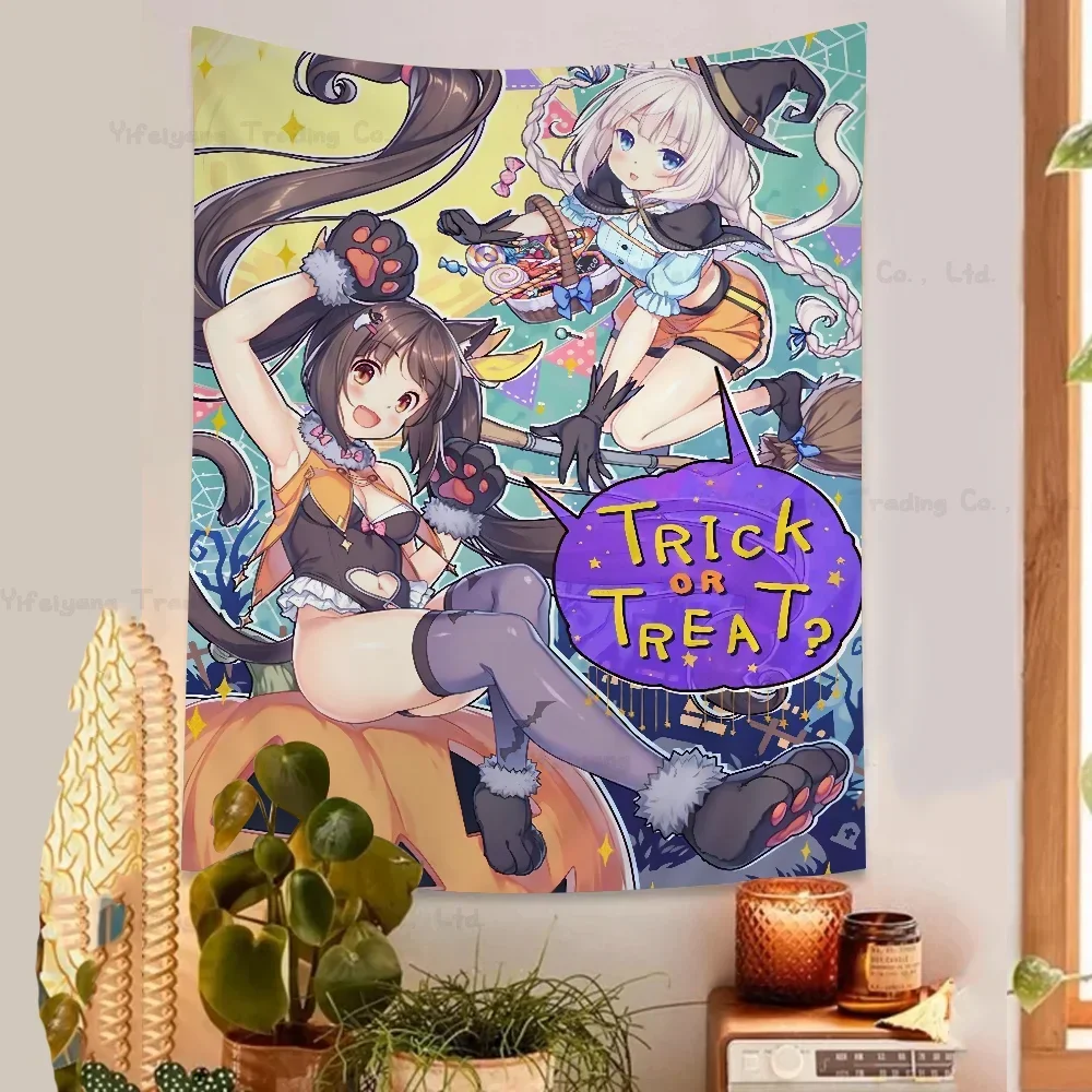 Cartoon Nekopara Anime Anime Tapestry Hippie Flower Wall Carpets Dorm Decor Wall Hanging Home Decor