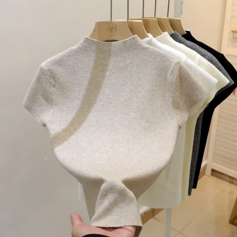Woman Clothing Short Sleeve T-shirt Slim Fit Tops Female O-Neck Knitted Sheath Tee Shirt Street Wear Sex Sporty 2026 Y2K New image 3