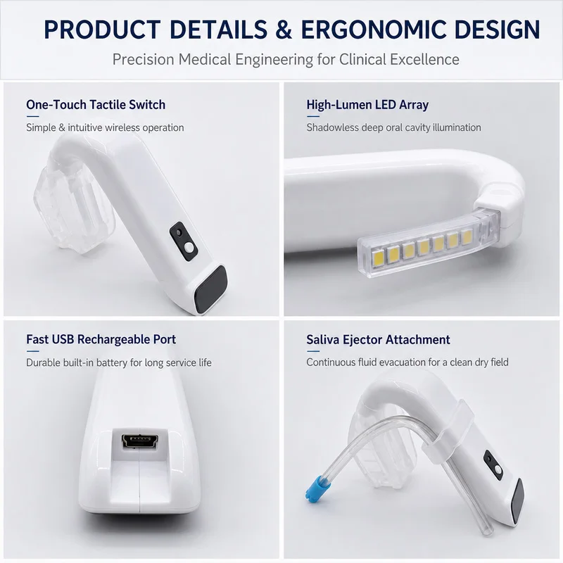 Wireless Intraoral Lighting System Dental Oral Examination LED Lamp with Bite Block 3 Level Dimming Saliva Suction
