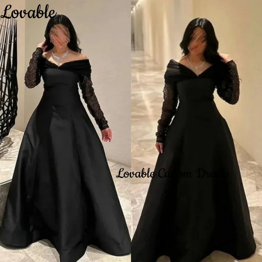 

Customize Dresses For Prom V-Neck A-Line Floor-Length Women'S Evening Dresses Long Sleeves Lace Zipper Up Birthday Dresses Luxur