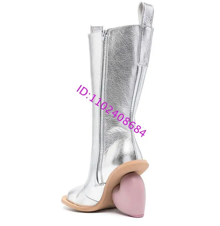 New Sexy Women Round Toe Peach Heart Heel Side Zipper The Knee High Boots
