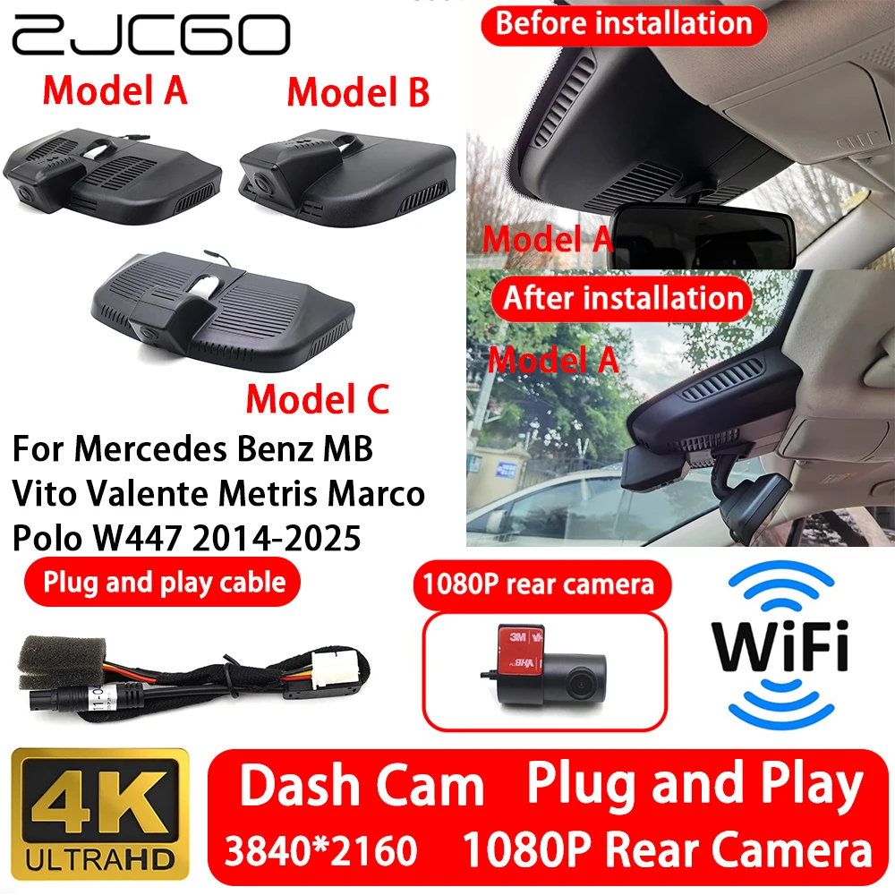 for Mercedes Benz MB Vito Valente Metris Marco Polo W447 2014-2025 4K 2160P Front Rear Camera Dash Cam Wifi Plug and Play