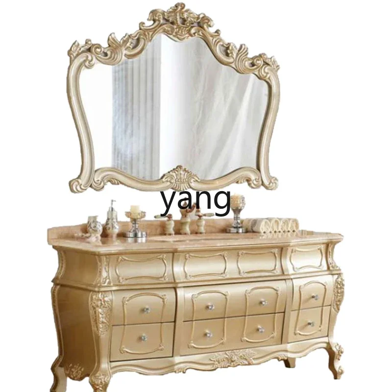 

YJQ European bathroom cabinet combination antique washstand oak solid wood floor washstand