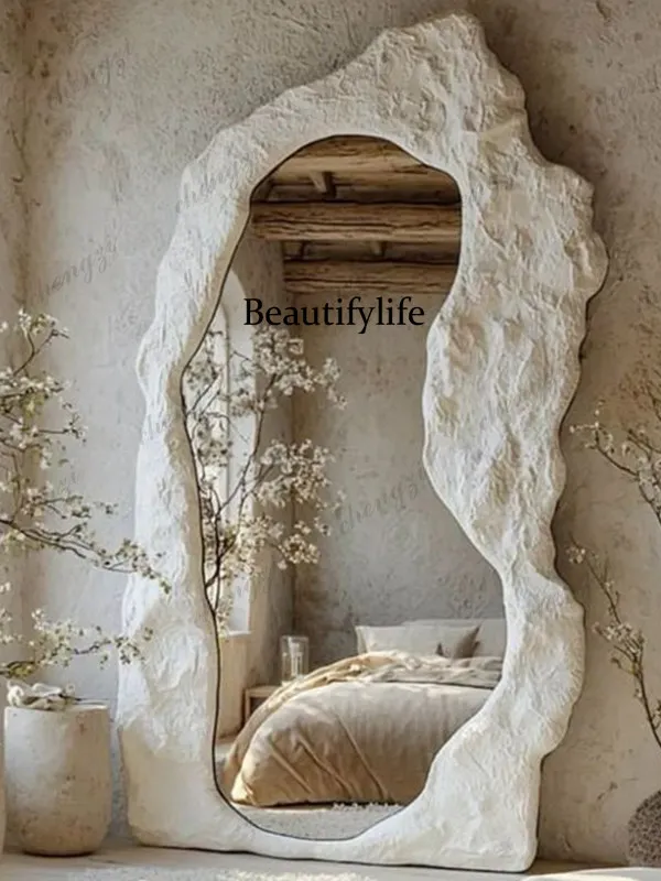 Wabi-sabi wind floor mirror French irregular whole body, artistic custom dressing mirror home fitting mirror creativity