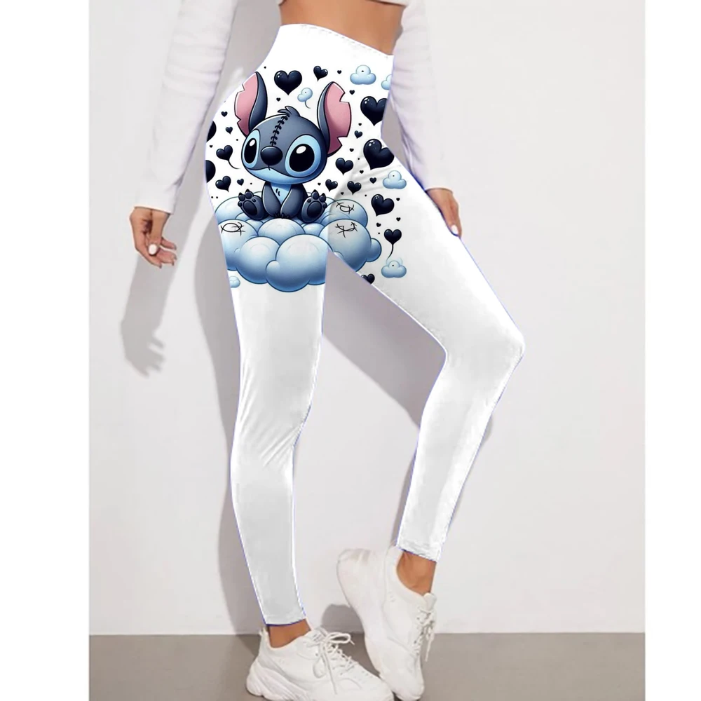 ディズニーステッチプリント市松模様の女性のスポーツとフィットネスレギンス女性タイダイジムレギンス Mujer プッシュアップ戦利品パンツフィットネス