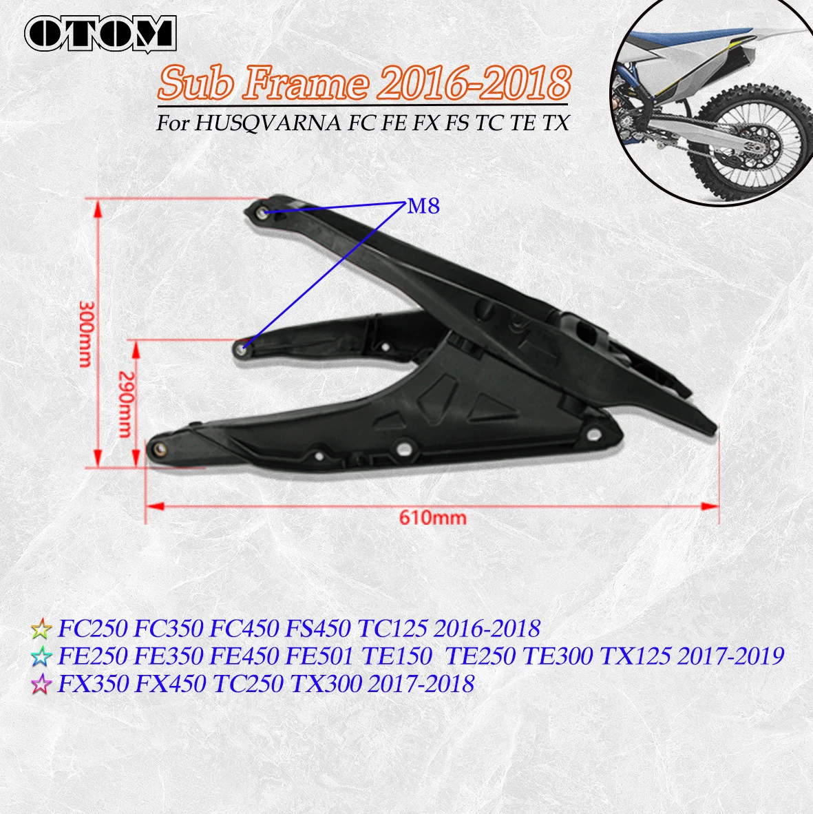 Dirt Bike Subframe Rear Seat 16-18 For HUSQVARNA FC FE TC TX 125 250 300 450 Stay Support Motorcycle Racing Plastic Tailstock