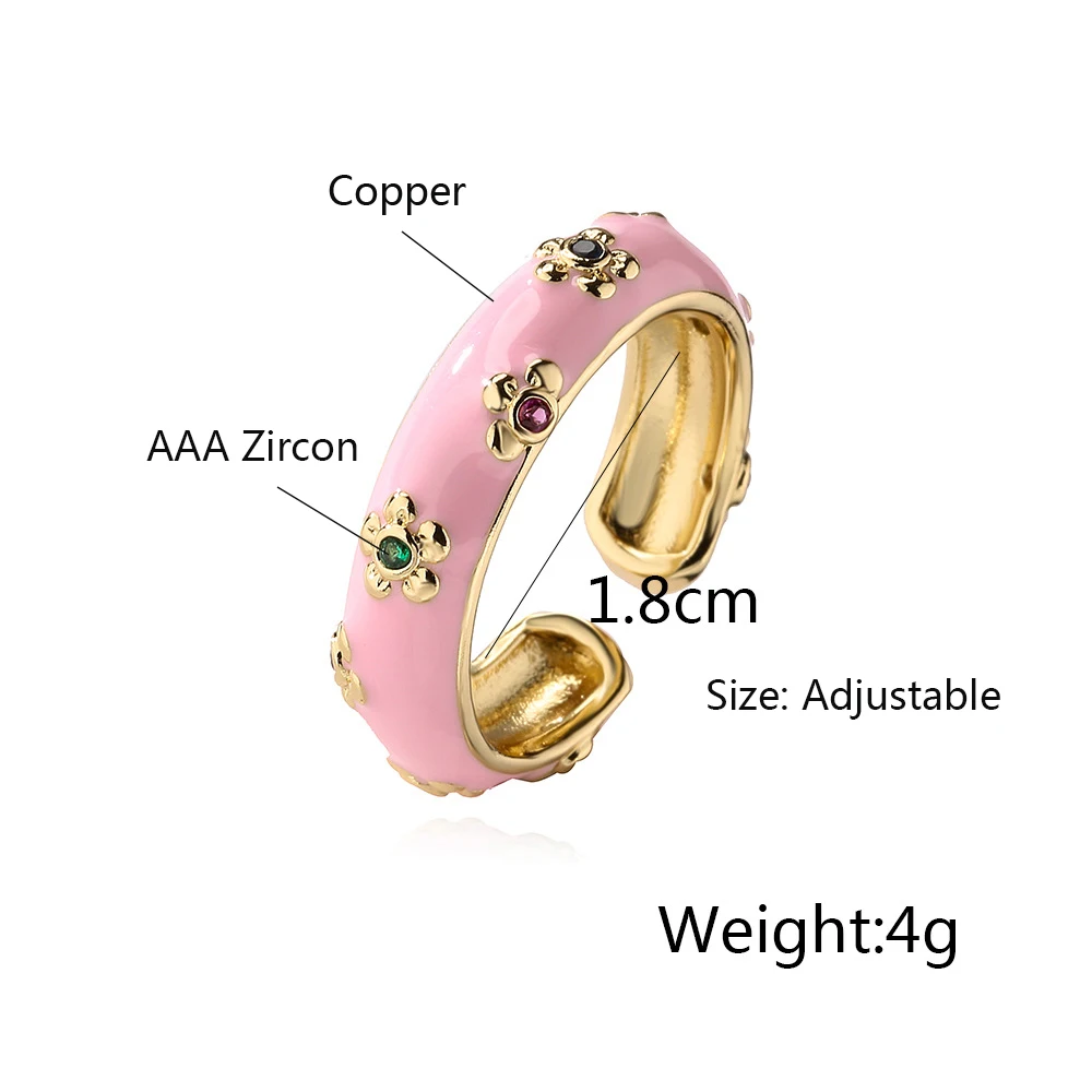 Fresh Design Enamel 7 Candy Colors Oil Dripping Flower Shape Bohemian Adjustable Ring For Women Girls Party Wedding Jewelry