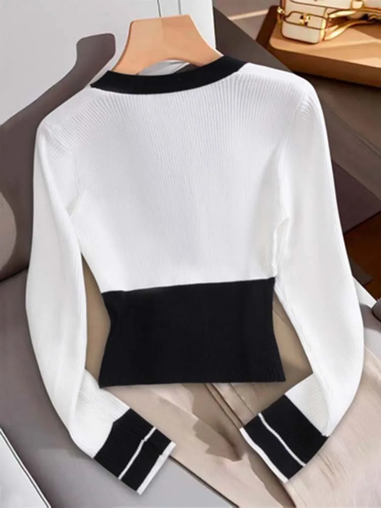 Women's elegant temperament V-neck cardigan, casual, slim, elegant, fashionable and versatile female cardigan.