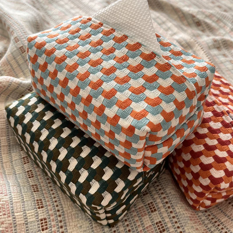 Dopamine Ins Style Tissue Box Large Capacity Square Fabric Tissue Draw Car Home Living Room Bright Color Storage Organizer