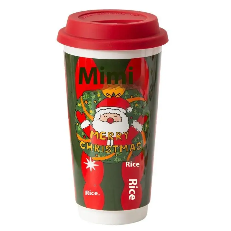 كوب سيراميك سانتا لعيد الميلاد 580 مل - غطاء سيليكون مانع للتسرب، صندوق هدايا متضمن، مثالي لهدايا القهوة/اللاتيه والعطلات #5