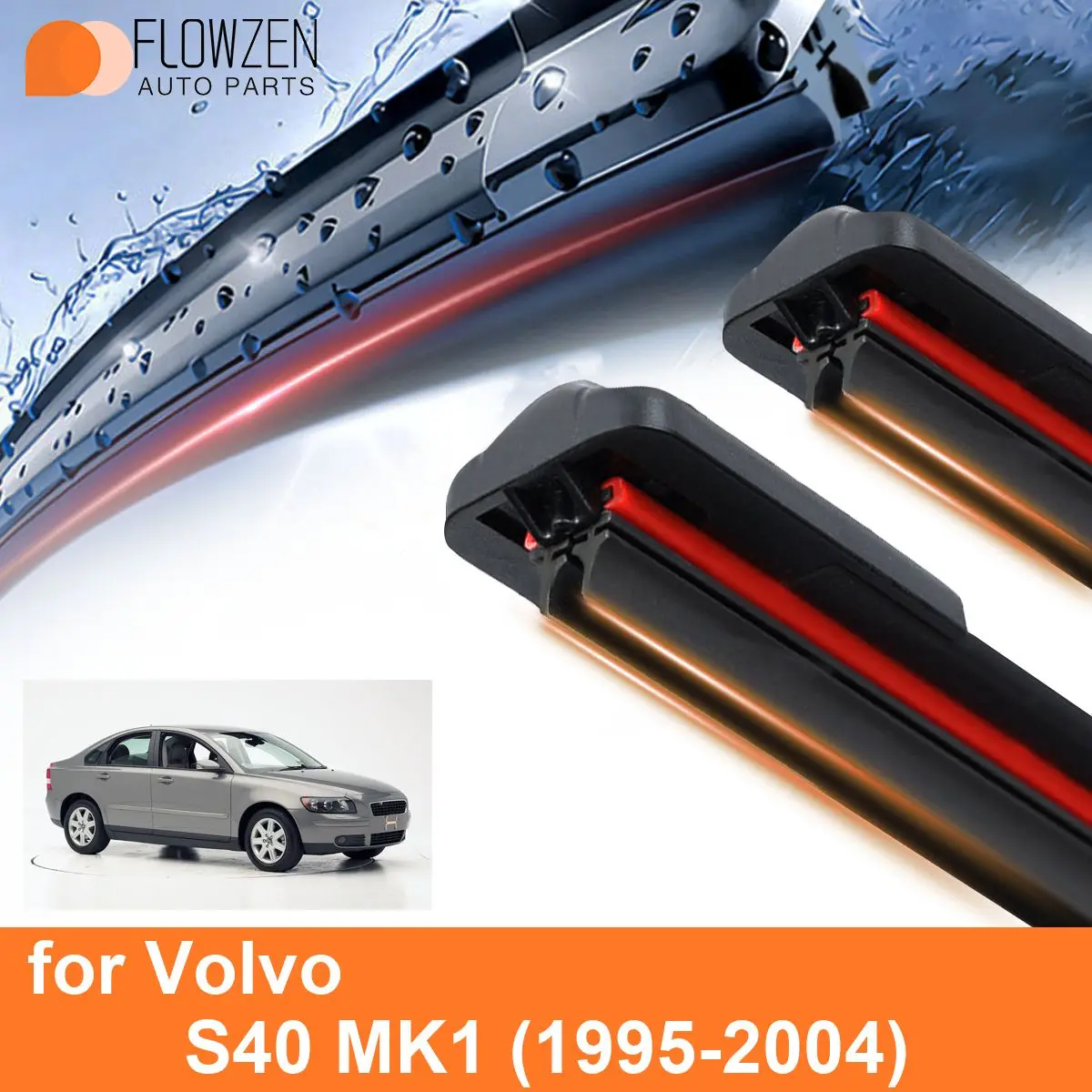 Car Windshield Wiper Blades for Volvo S40 MK1 Double Rubber Frameless Bracketless WipersSoft Accessories