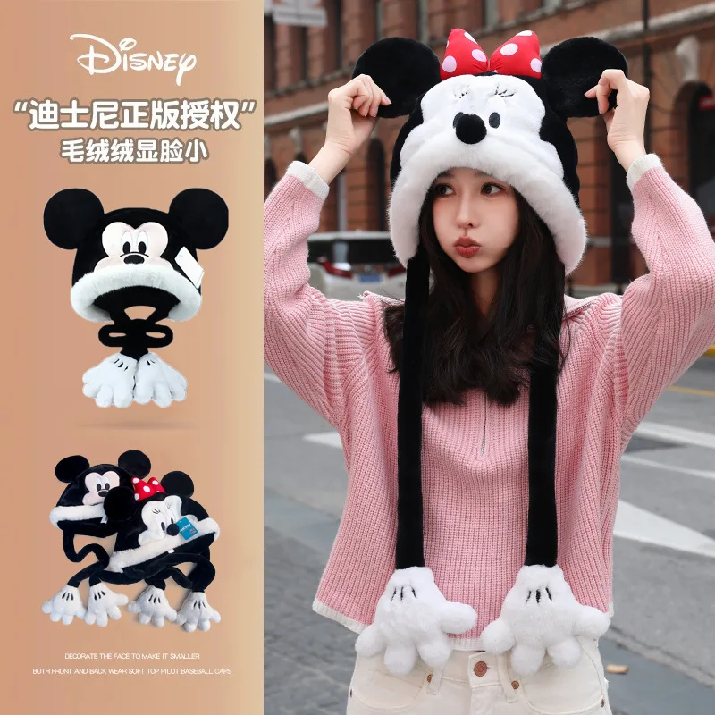 Kawaii Winter Warm Plush Hat Minnie Mickey Mouse Figure Soft Cap For Adults Christmas Gifts