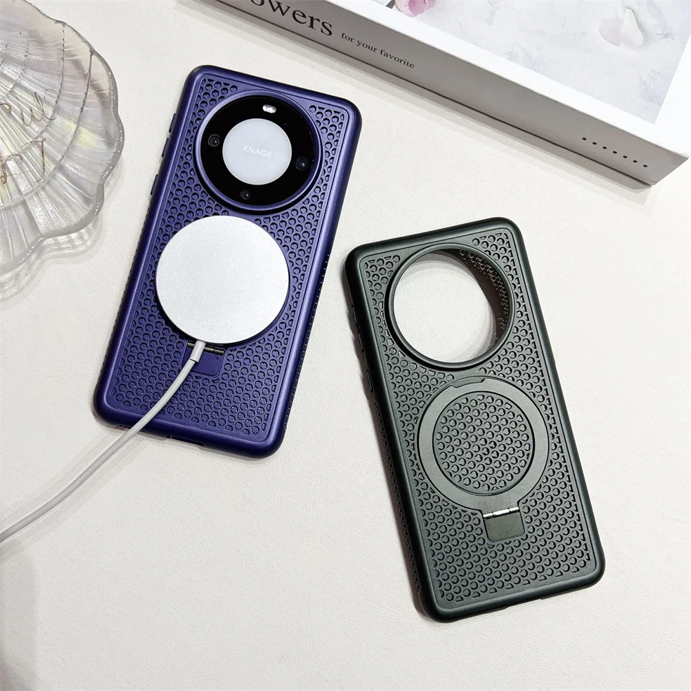 

Luxury Heat Dissipation Cooling Magnetic Bracket Magsafe Case for Huawei Mate 60/Mate 60 Pro Wireless Charging Breathable Case