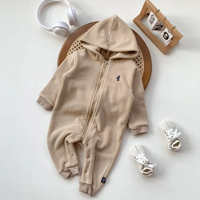 IYEAL Spring Autumn Baby Boys Girl Thickening Rompers New born Warm Fleece Hooded Rompers Newborn Boys Girls Jumpsuit