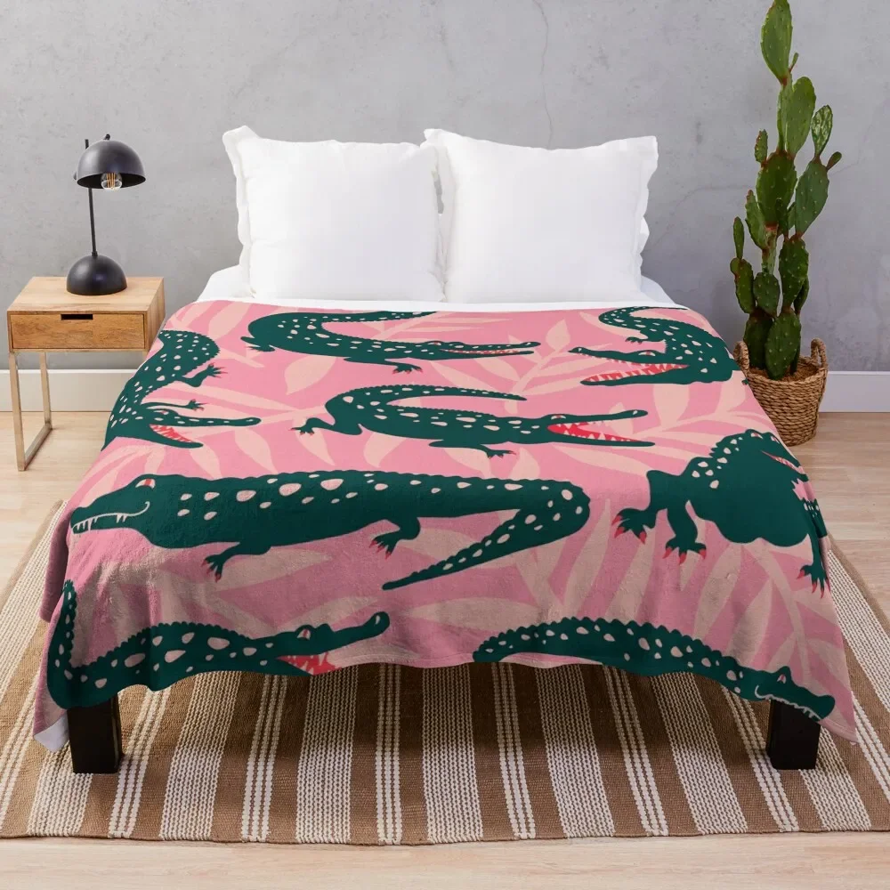 

Alligator Collection a Pink & Teal Throw Blanket Heavy bed plaid Single Blankets
