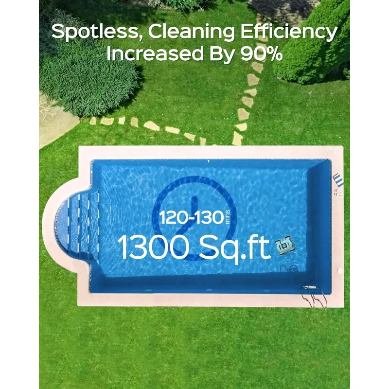 (2025 جديد) منظف حمام السباحة الآلي اللاسلكي WYBOT Osprey 300II، وقت تشغيل 130 دقيقة، مكنسة حمام السباحة مع شفط قوي بقدرة 45 وات