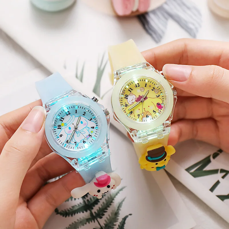 Sanrio HelloKitty Watch Anime Luminous Watch Cinnamoroll Kawaii Kuromi Kids Multi-color Electronic Watch Birthday Gift Cute Girl