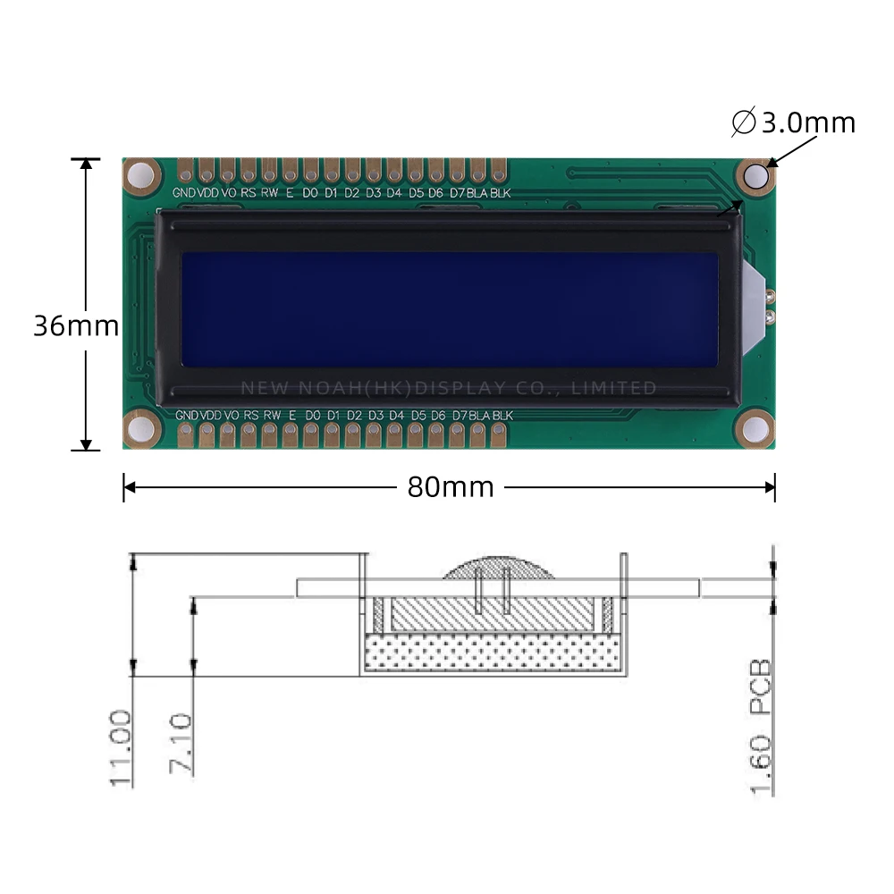 페르시아 블루 필름 도트 매트릭스 화면, 흰색 문자, 1602A-13 문자, 02X16 LCD 전압 5V, ST7066U, 16X2 도트 매트릭스 문자