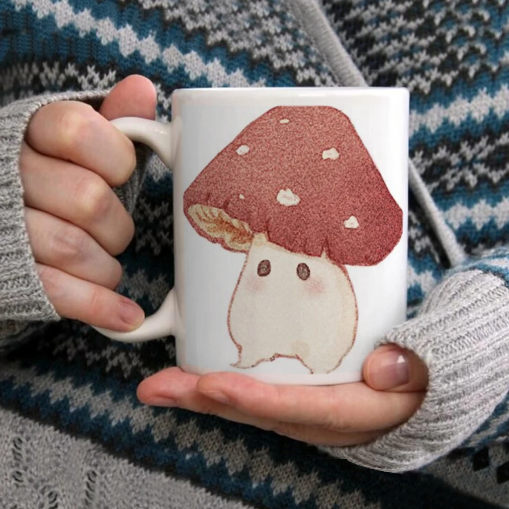 

Friendly mushroomCoffee Mug Tea Cup 11oz Coffee Cup Funny Birthday Ceramic Mug Personalized Cup