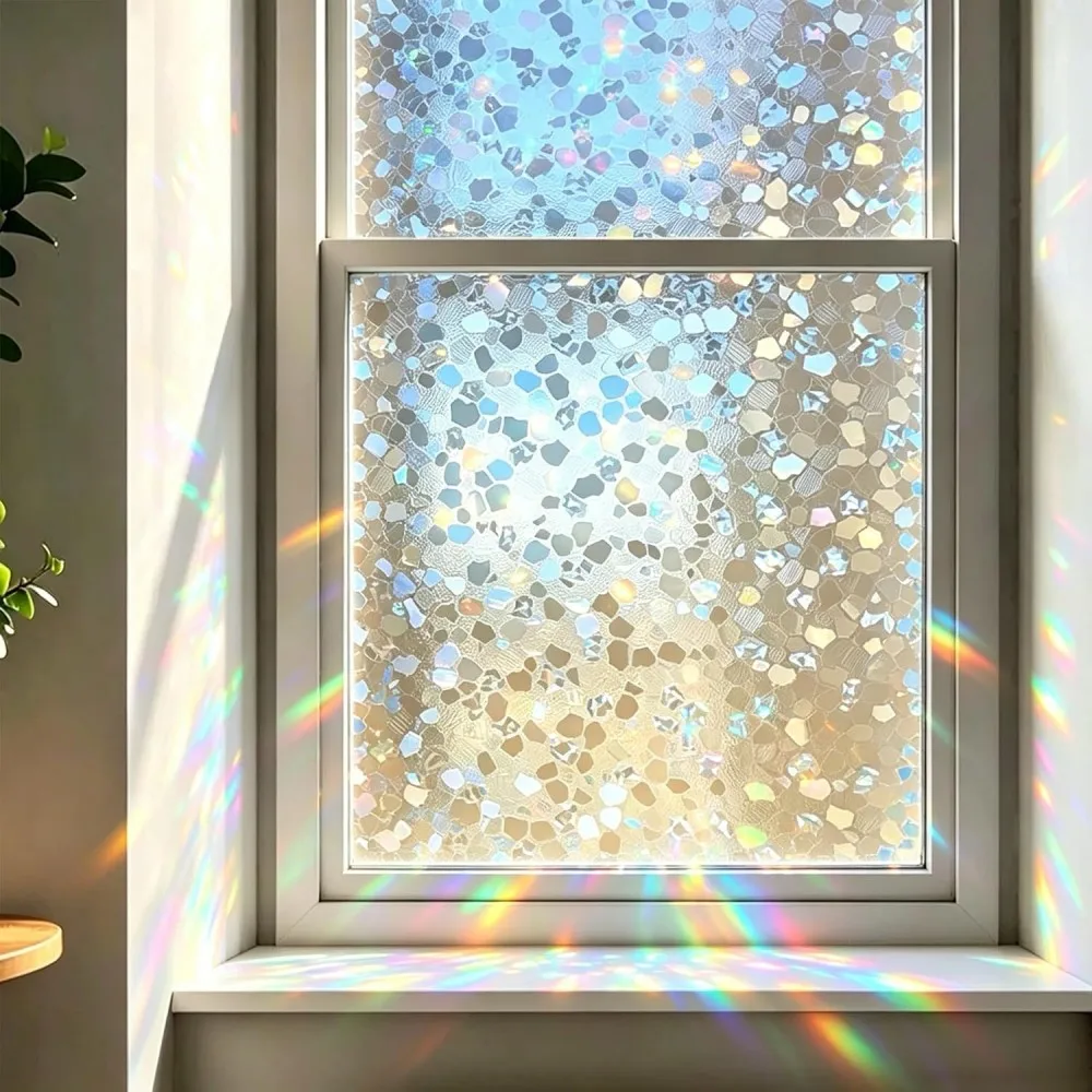 Window Privacy Film Pebble Decorative Static Cling Glass Sticker No Glue Removable Window Tint Anti-UV Front Door Glass Covering
