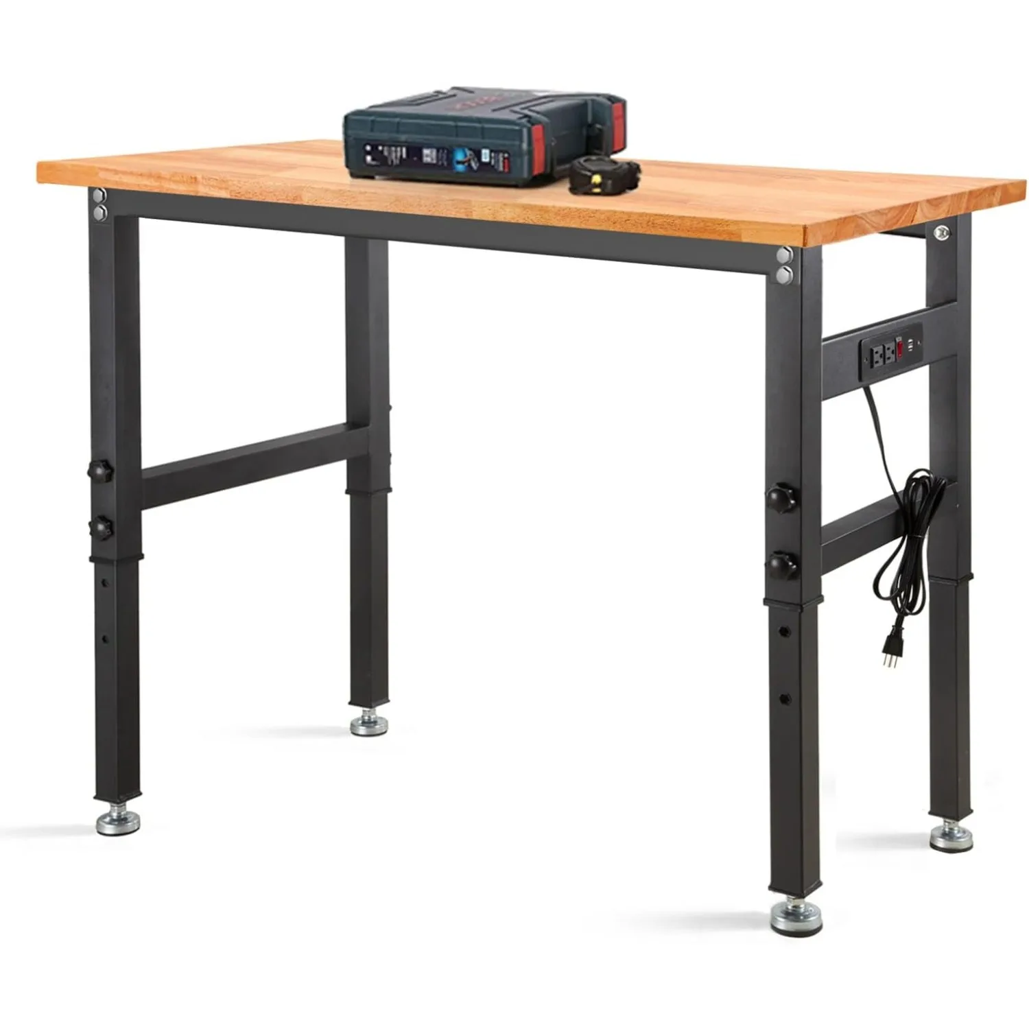 48 Adjustable Workbench, Rubber Wood Top Heavy-Duty Workstation, 2000 LBS Load Capacity Hardwood Worktable