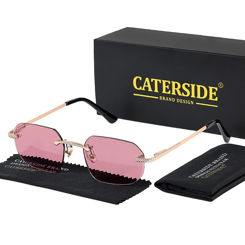 CATERSIDE Neue Retro Randlose Sonnenbrille männer Polygon Luxus Marke Designer Sonnenbrille Frauen Party Festival Brillen Geschenk Fall – Detail 11