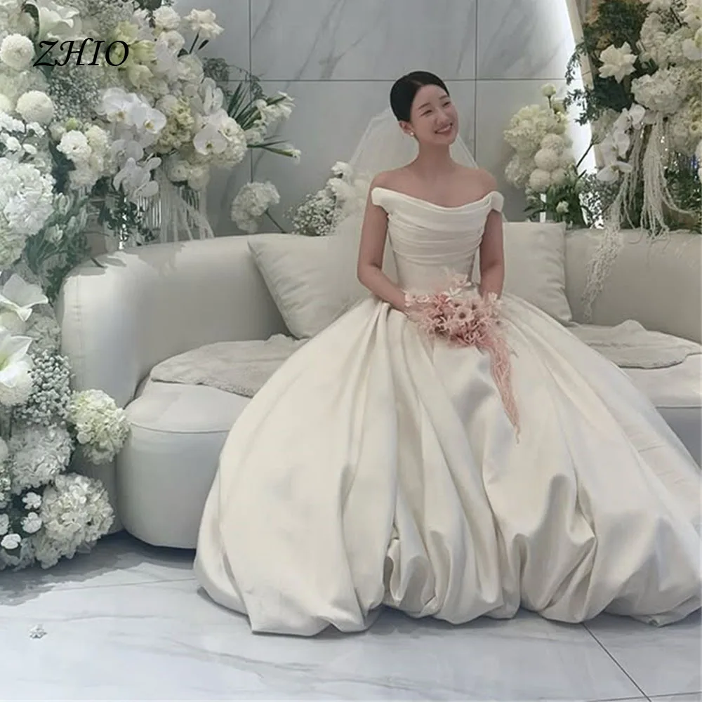ZHIO Elegant Strapless A-line Wedding Party Dress Bubble Bottom Pendulum Gown Korea PhotoShoot Bridal Reception Dress Custom