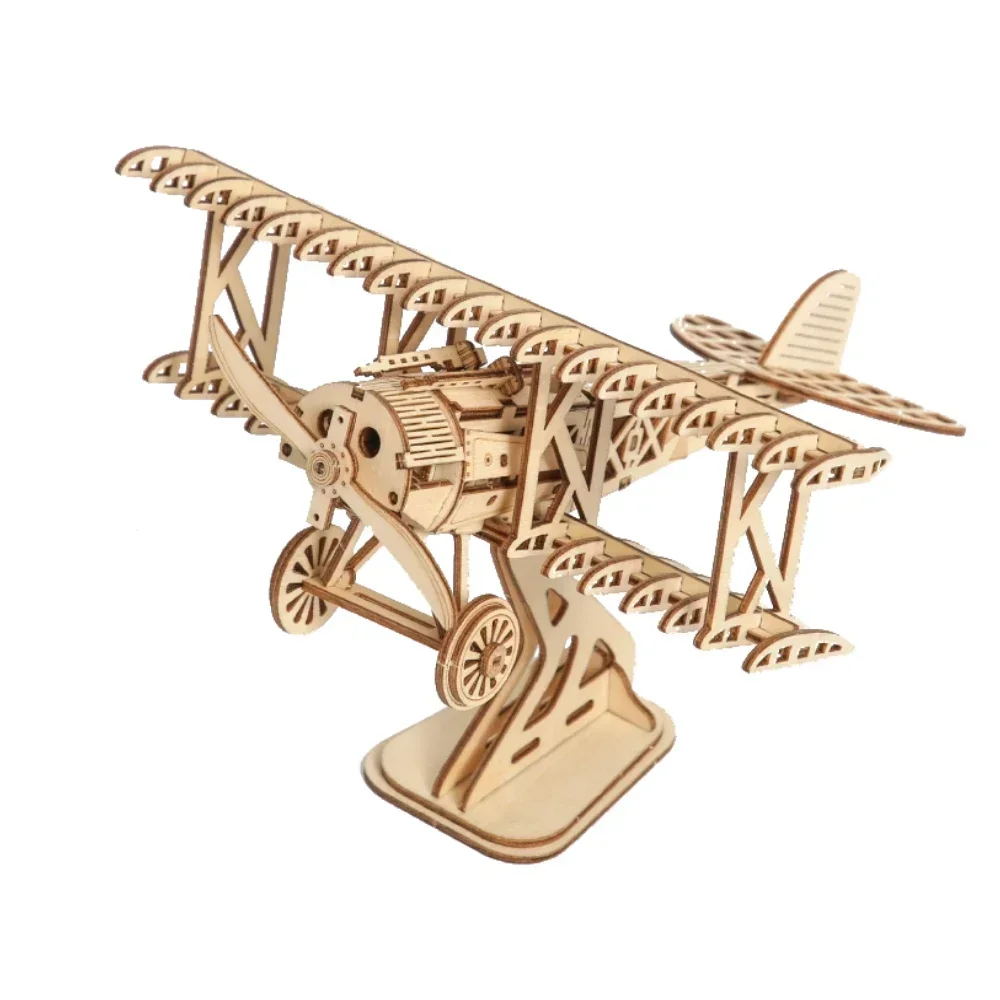 DIY Assemble Wooden Airplane Puzzles Toys Building Blocks Set Retro Mechanical 3D WW2 Plane Educational Toy for Child and Adults