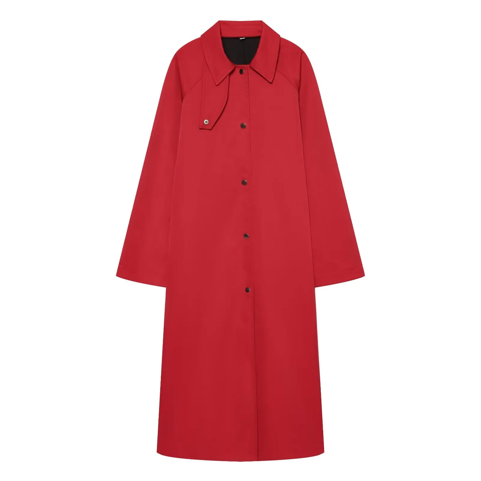 KONDALA Damen Lässiger Eleganter Roter Langer Trenchcoat für Pendler und High Street, Trendiger Trenchcoat 2026 Herbst Schicker Minimalistischer Mantel mit Knöpfen – Detail 3