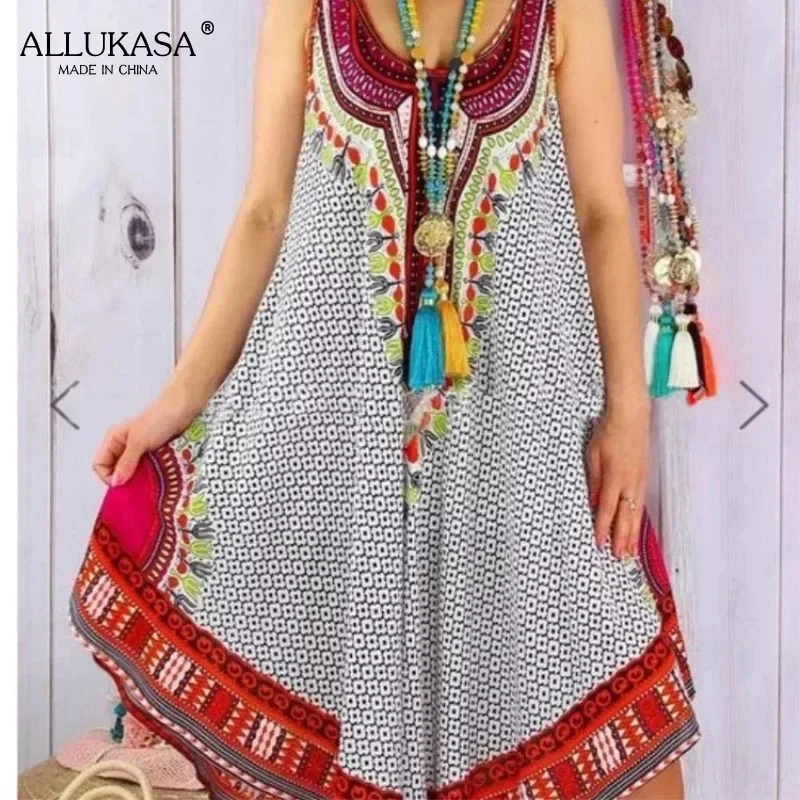 2020 Summer Fashion Dresses Printed Round Neck Loose Sleeveless Vest Casual Ladies Dress Sweet Robe Dress