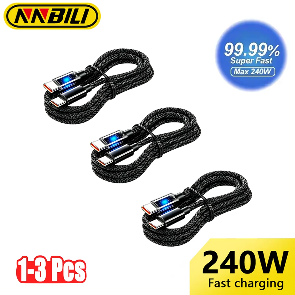 Image of NNBILI 1-3 Stück 240W Nylon USB-C zu Typ-C Superschnelles Ladekabel für Samsung Huawei USB-C zu Typ-C für iPhone 17 Ladekabel
