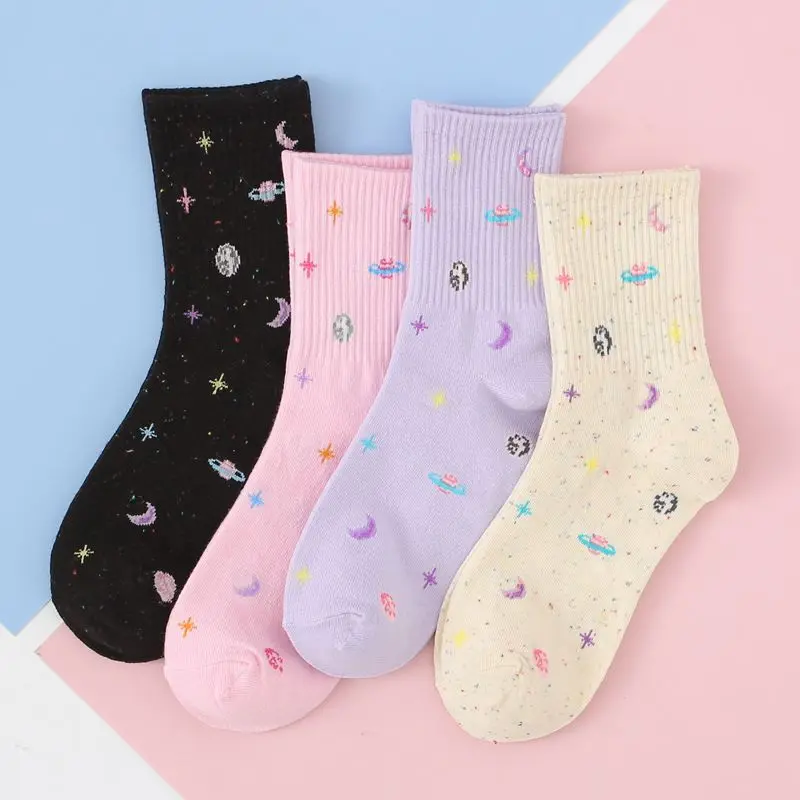 Harajuku Mond Sterne Socken Frauen Lustige Socken Baumwolle Japanischen Kreative Warme Nette Neuheit Casual Streetwear Rosa Koreanische Heißer