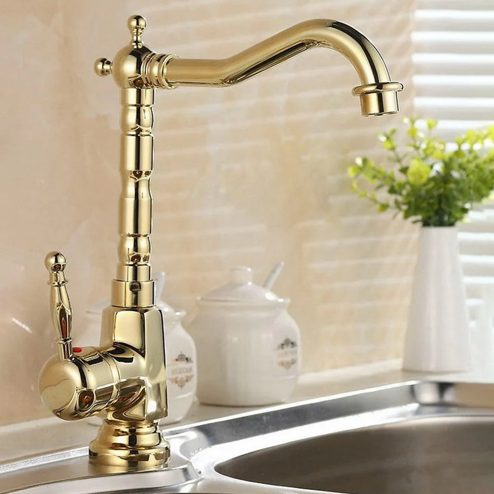 Luxury Gold Colo Brass Kitchen Sink Faucet / Single Holder Single Hole Deck Mounted Vessel Sink & Basin Mixer Taps tgf058