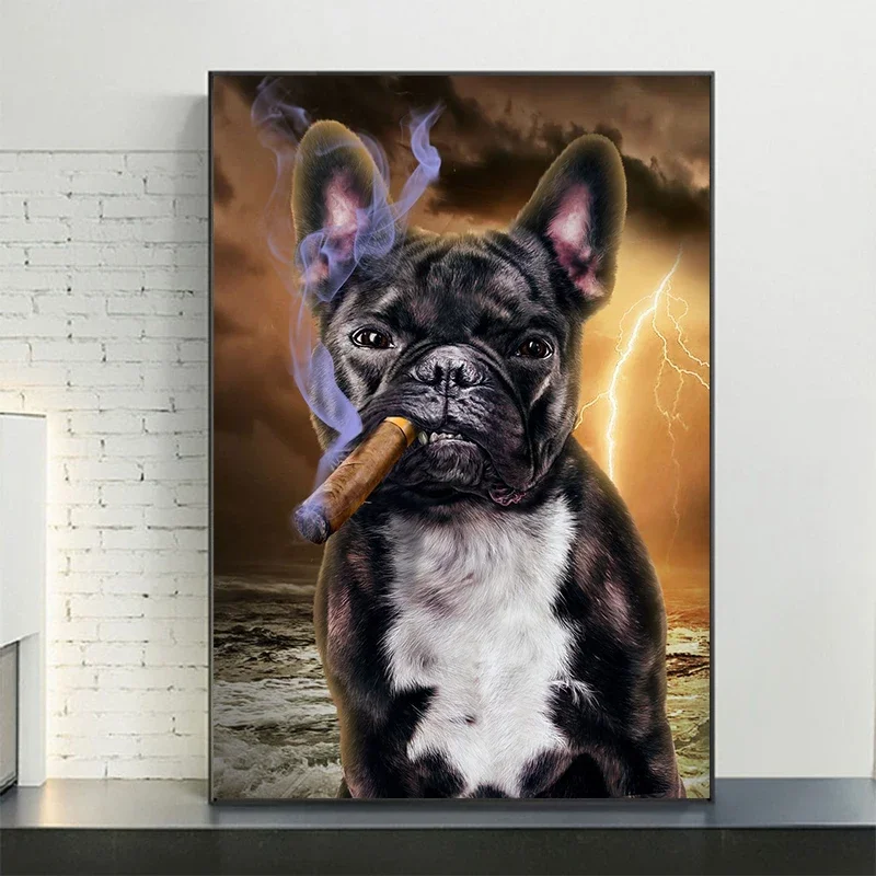 

French Bulldog with Cigar Canvas Paintings Dogs Animals Posters and Prints Wall Art Pictures for Living Room Decoration Cuadros