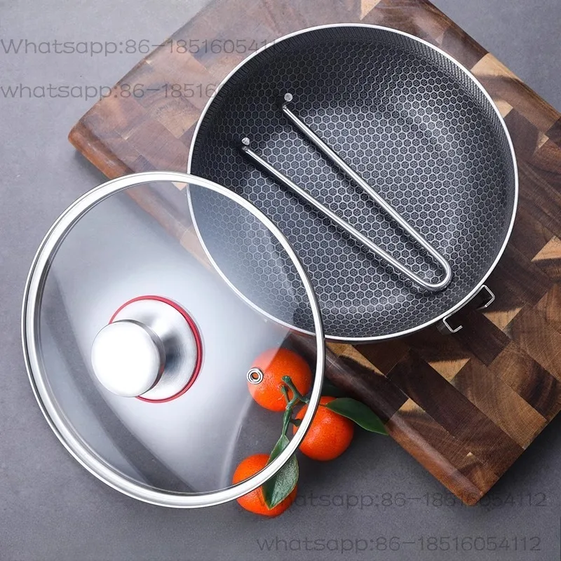 Home/outdoor Detachable Handle Pot 316 Stainless Steel Frying Pan Uncoated Small Frying Pan Honeycomb Anti-stick Pattern
