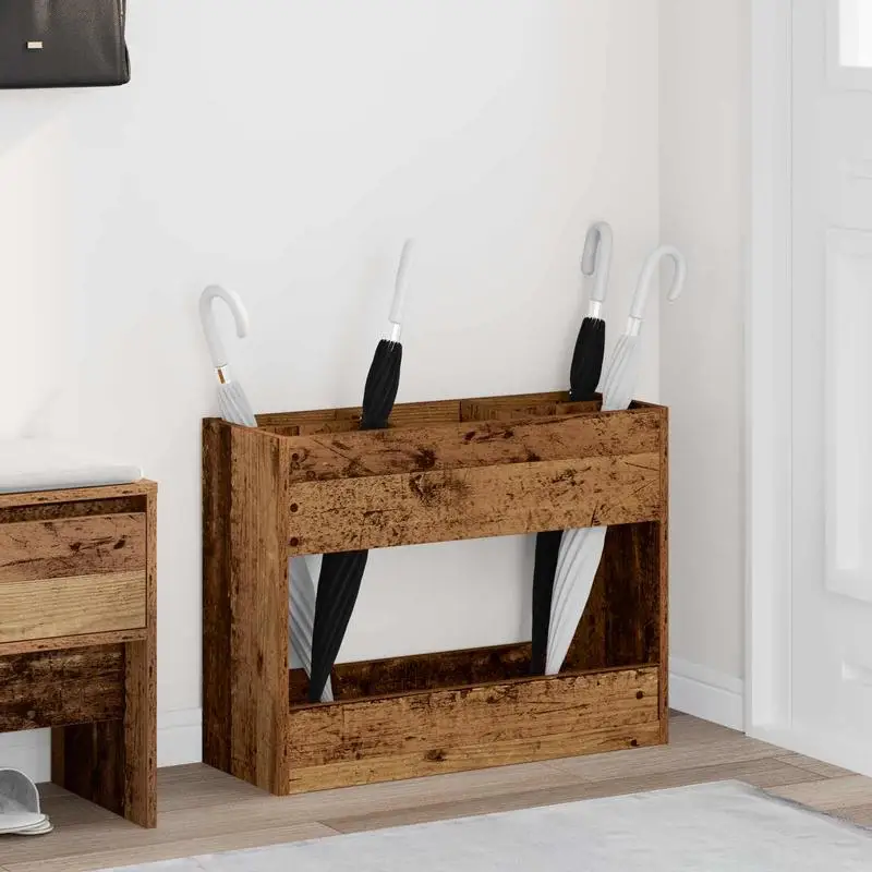 Porte-parapluie d'intérieur – en bois composite, au design rectangulaire fin et doté d'un rangement multifonctionnel
