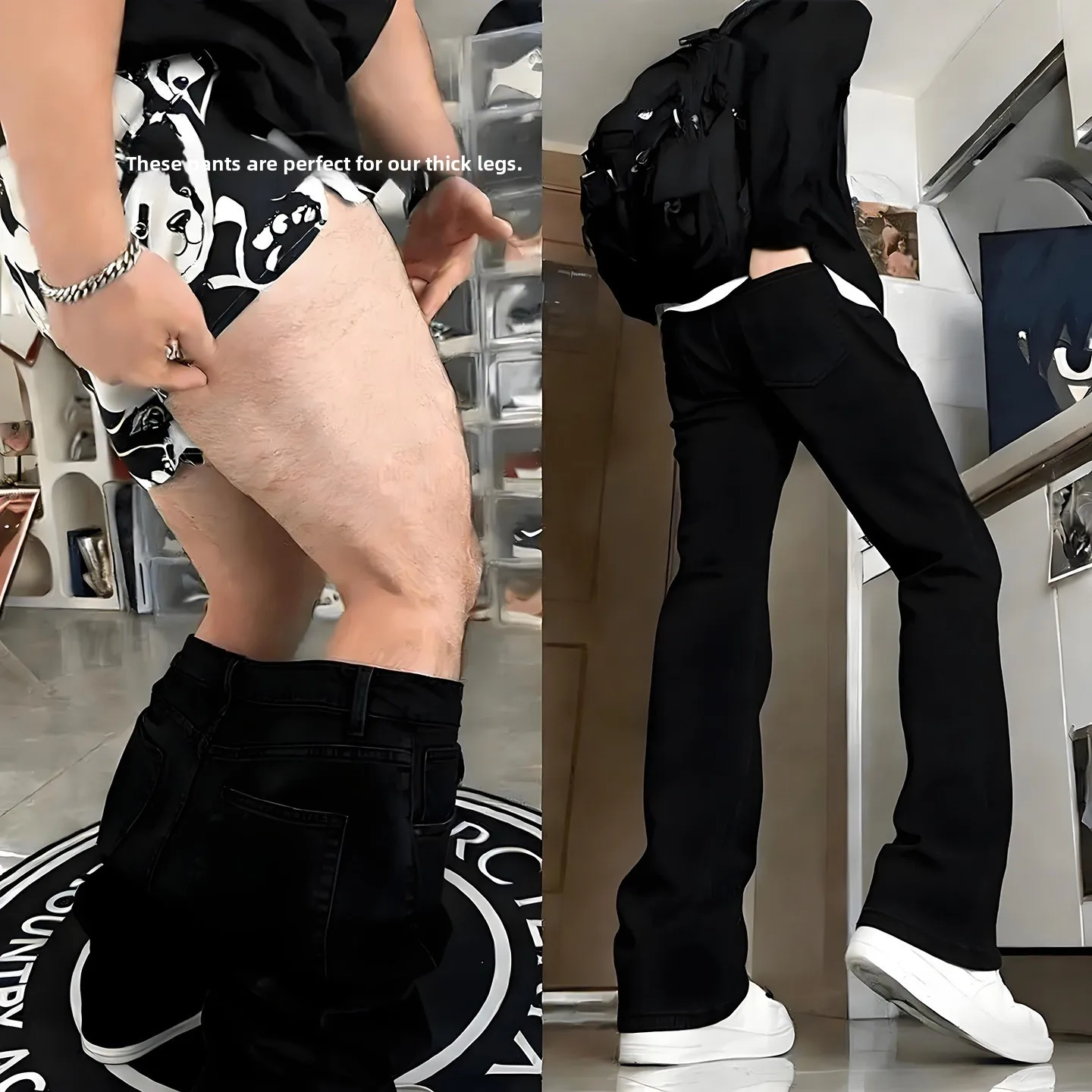 

Slim Fit Straight Leg Jeans Men's Elastic Bla Knife Jeans High Waist Straight Tube Pants Youth Casual Wear Wet Dry