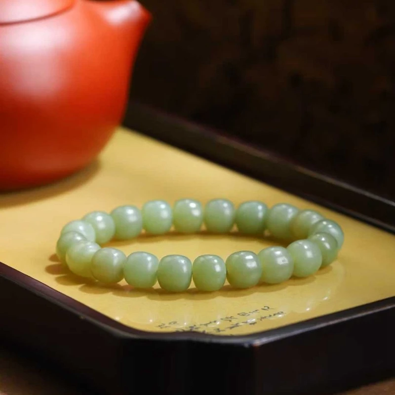 

Natural Hotan Jade Qemuo Blue Material Jadeite Plain Old-Style Bead Bracelet