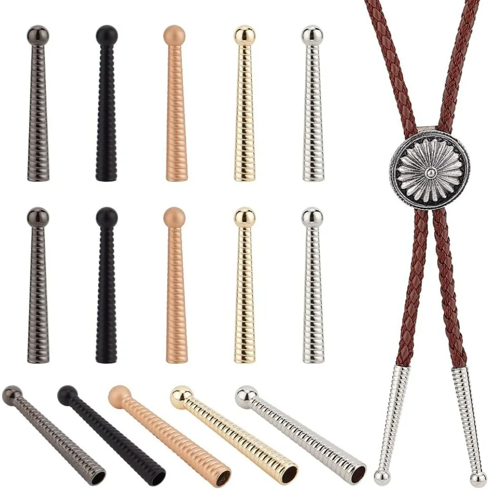 20 Pcs 5 Colors Bolo Tie Tips 2 Inch Long Cord Ends Caps Bolo Cap Buckle Replacement 7mm Inner Diameter for DIY Crafts Findings