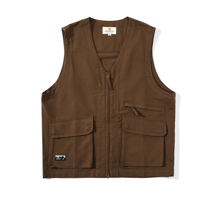 

Мужской жилет в японском ретро-стиле, свободного кроя, с V-образным вырезом, летняя рабочая одежда, с множеством карманов, модный бренд, молодежный стиль, стандартный крой