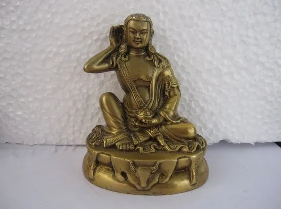 Tibet Buddhism Pure Bronze Arhat Milarepa Buddha StatUE